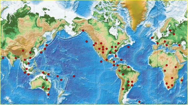 Map of related worldwide research locations