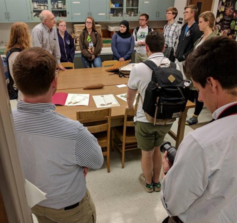 REU students in herbarium