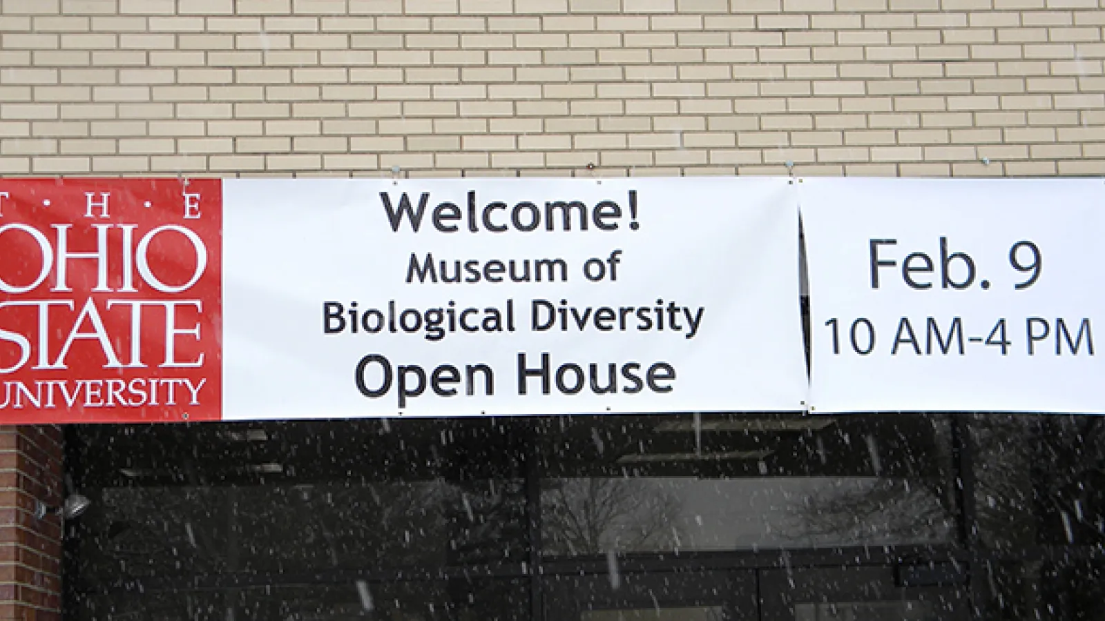Welcome banner at the front door of the Museum in 2013