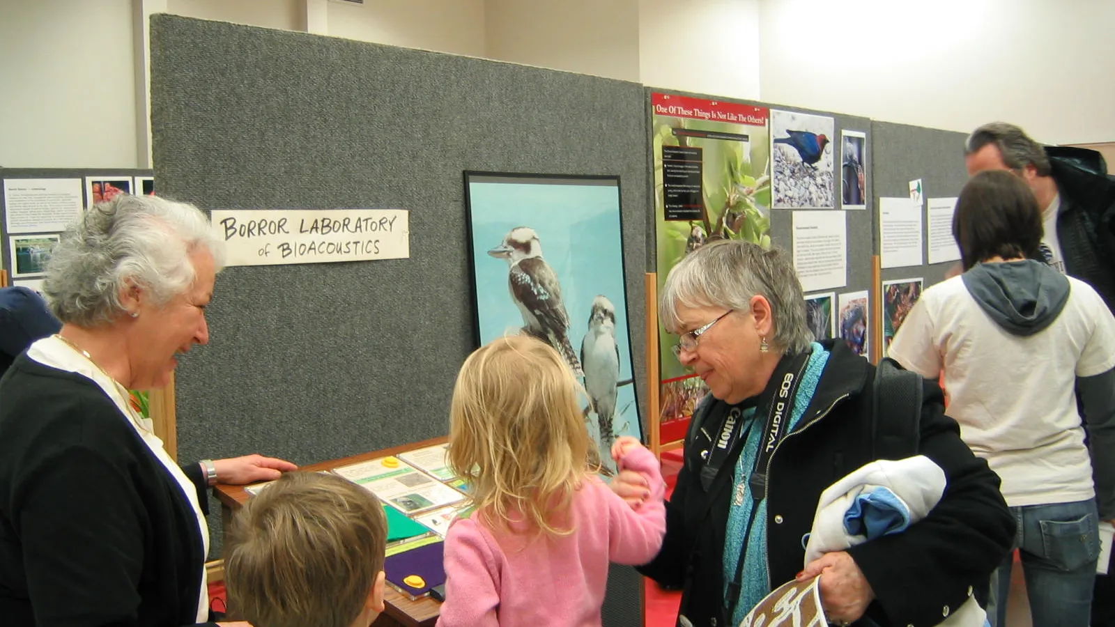 Sandy Gaunt with visitors at sound kiosk