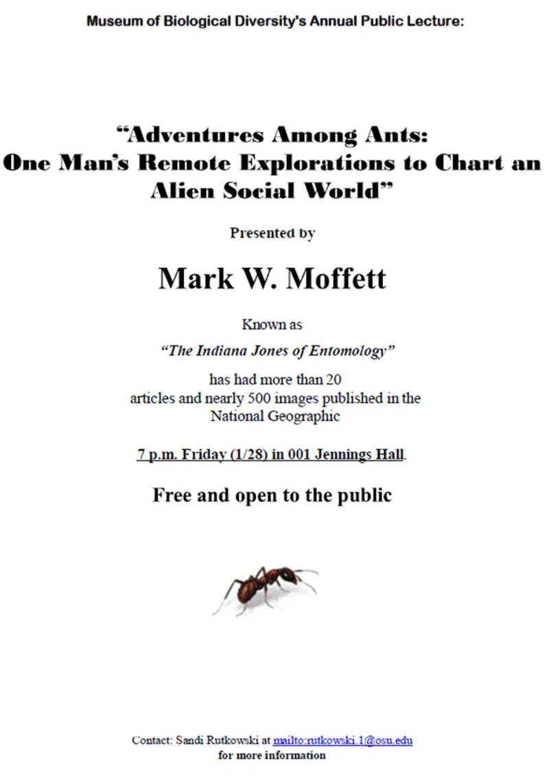 Flyer for Mark Moffett talk in 2001